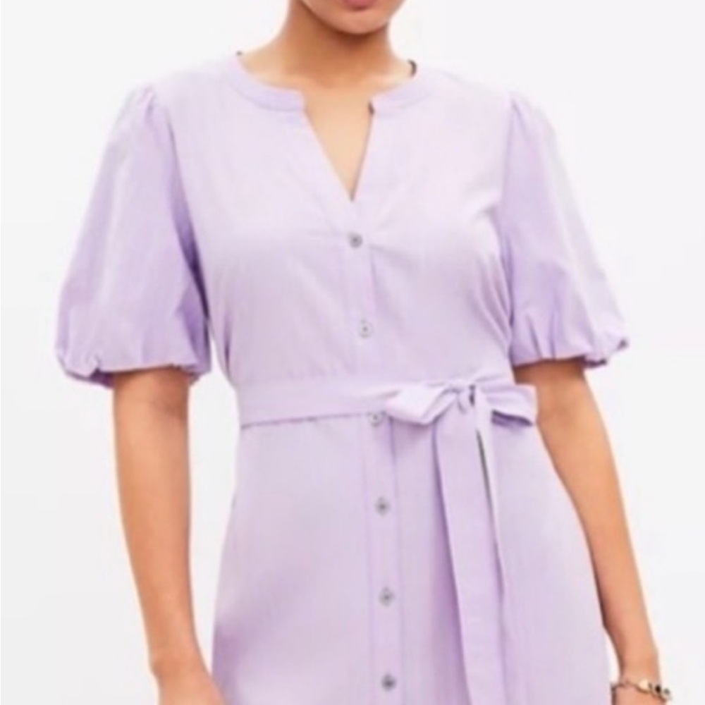 LOFT Light Purple Striped Shirt Dress